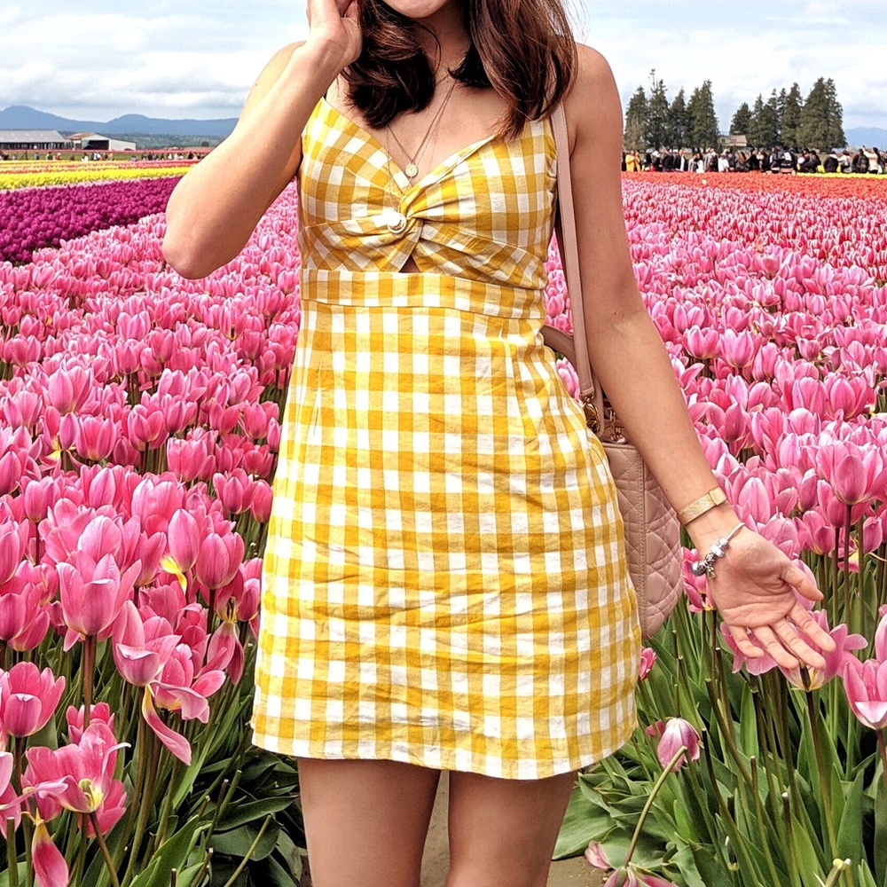 Yellow chequered mini dress (worn once)